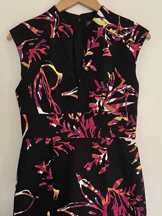 Jax Dresses & Skirts - Jax Black Midi Dress with Magenta and Orange Floral Print